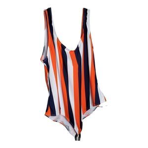 New Boohoo Swimsuit Plus Size 20 One Piece Orange Scoop Back Stripe Pool Beach